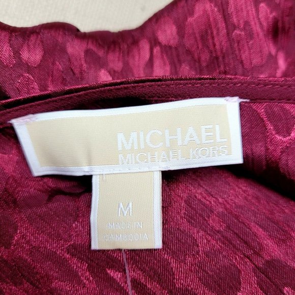 Michael Kors Julia Faux Wrap Ruffle Hem Mini Dress Size M Dark Ruby Cheetah NWT - Picture 7 of 12